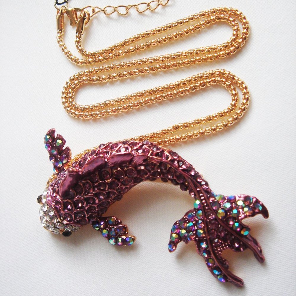 NWT CRYSTAL KOI FISH  PENDANT NECKLACE BROOCH